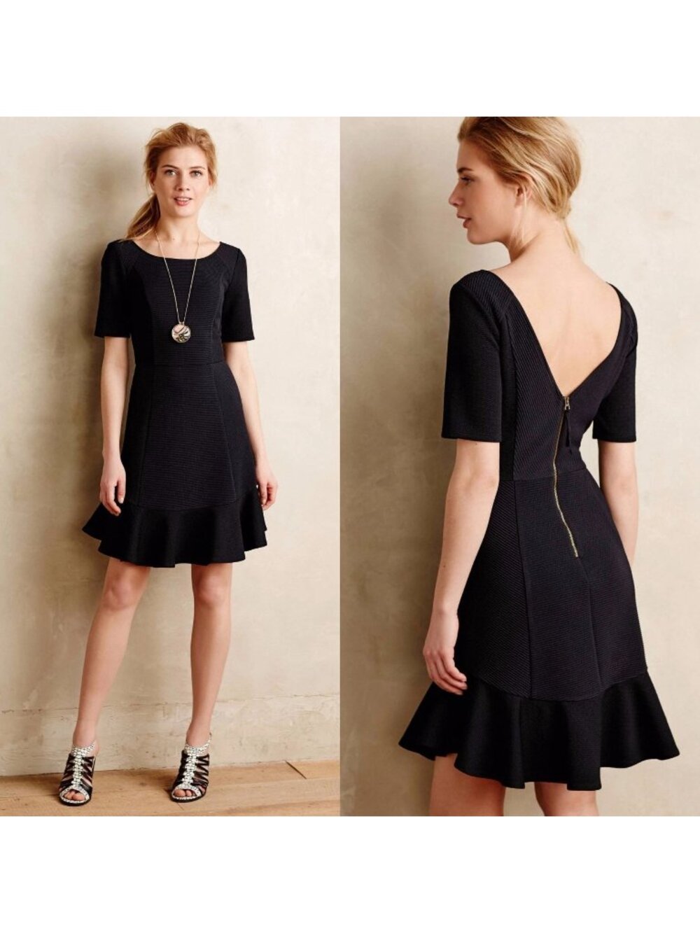 Anthropologie HD In Paris Size 2 Black Marcelline Textured Flounce Sheath Dress - Picture 1 of 16